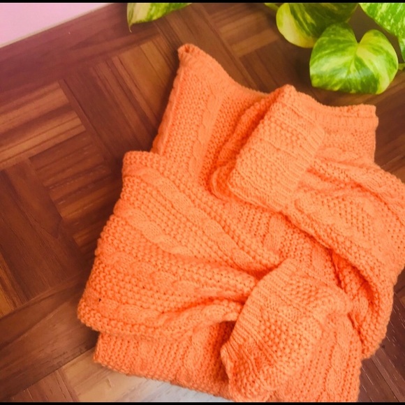 vtg 90s vsco cable knit orange chunky sweater - Picture 2 of 7